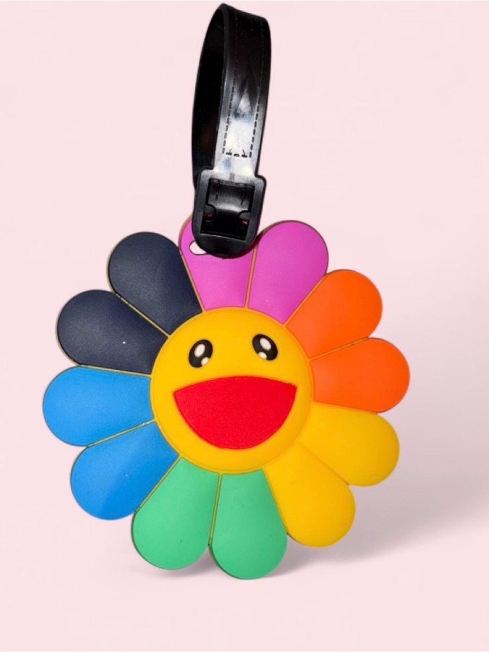 Multicolor Smiley Sunflower Luggage Tag - Vibrant Rainbow